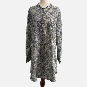 FLAX Linen Paisley Button Front Dress Petite P NWPT